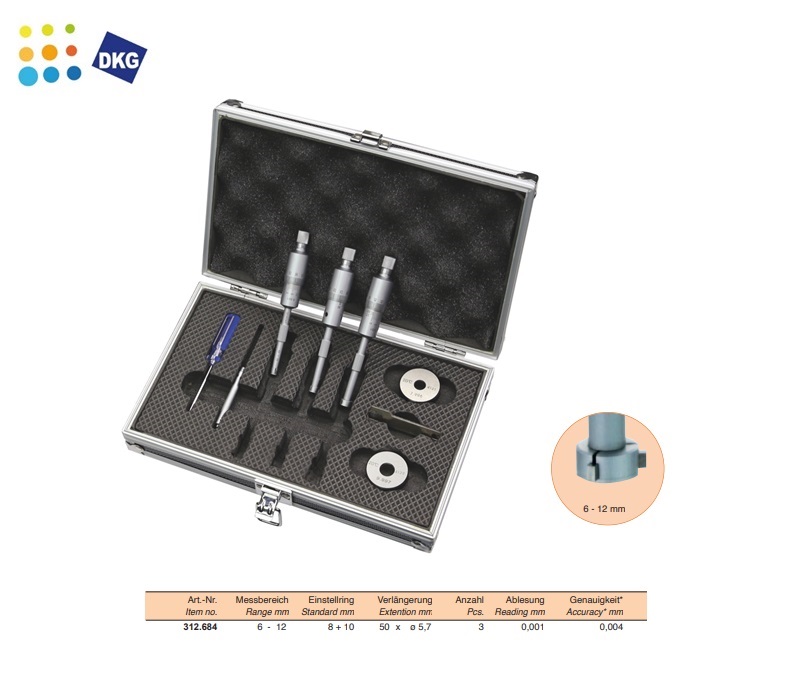 Driepunts Micrometer set, 6 - 12 mm