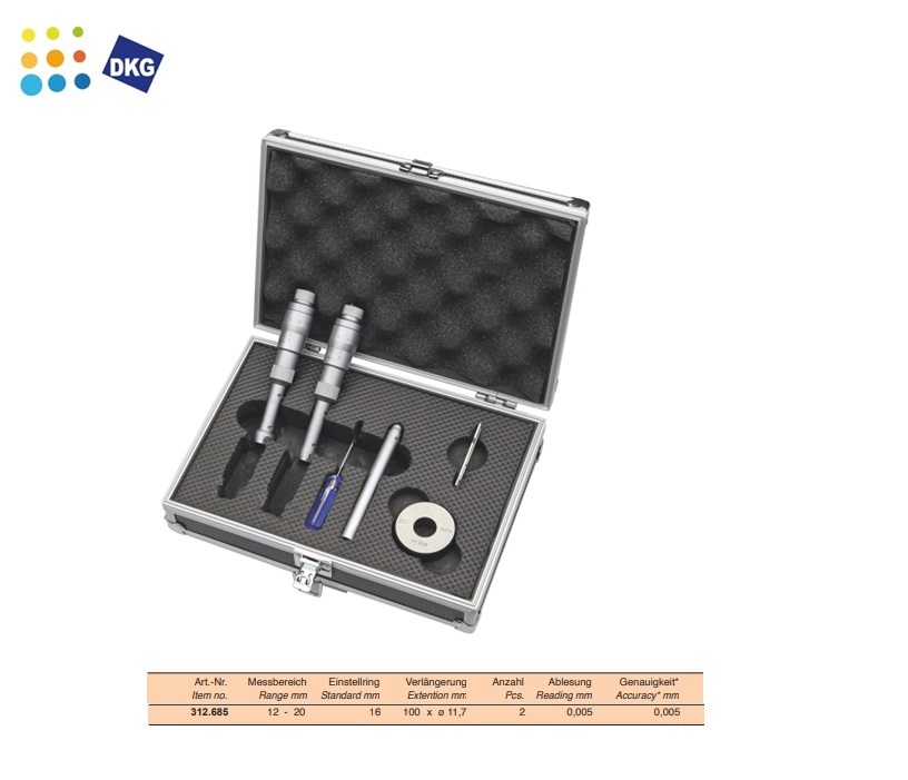 Driepunts Micrometer set, 12 - 20 mm