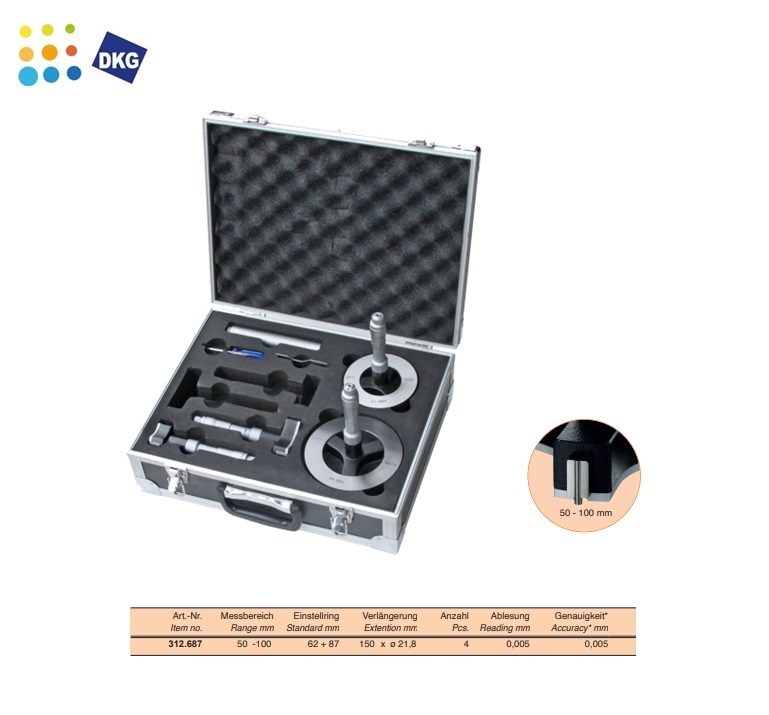 Driepunts Micrometer set, 50 - 100 mm