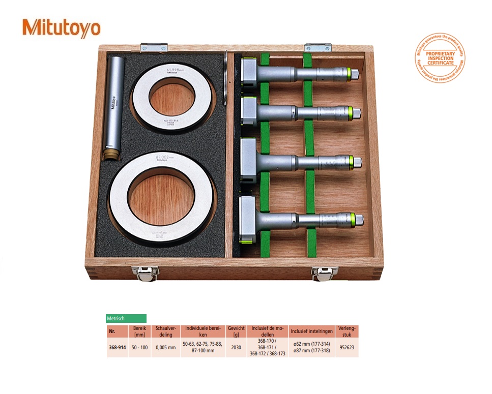 Driepunts Micrometer Holtest Set 50-100mm (4 pcs.)