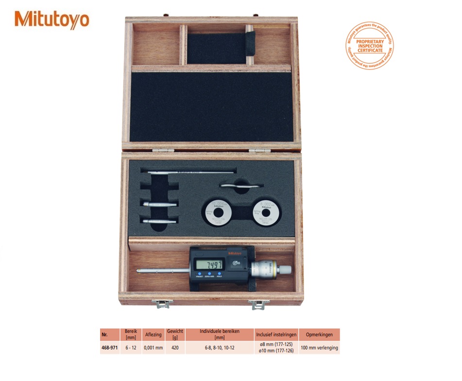 Digital Driepunts Micrometer Set 6-12mm, Interchange. Head IP65, TIN