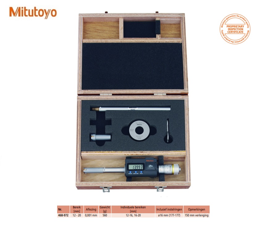 Digital Driepunts Micrometer Set 12-20mm, Interchange. Head IP65, TIN