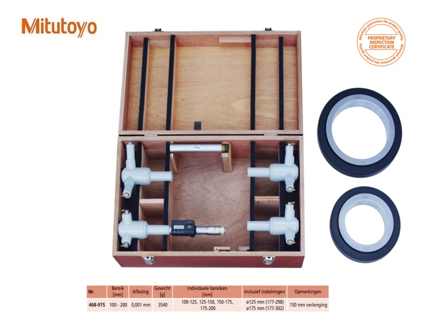 Digital Driepunts Micrometer Set 100-200mm, Interchange. Head IP65, TIN