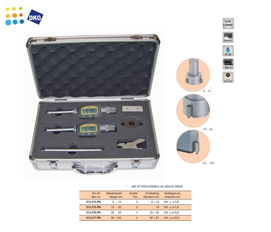 Digital Driepunts Micrometer Set, 6 - 12 mm, IP 65