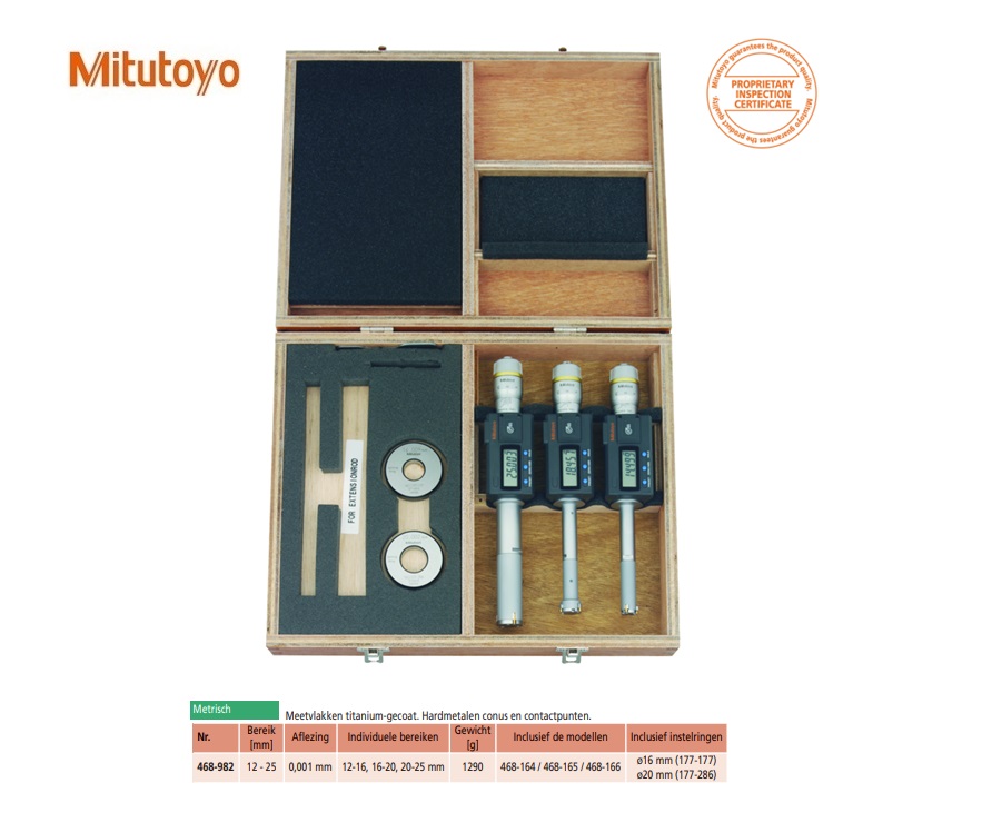 Digital Driepunts Micrometer Set 12-25mm, Complete Unit, IP65, TIN