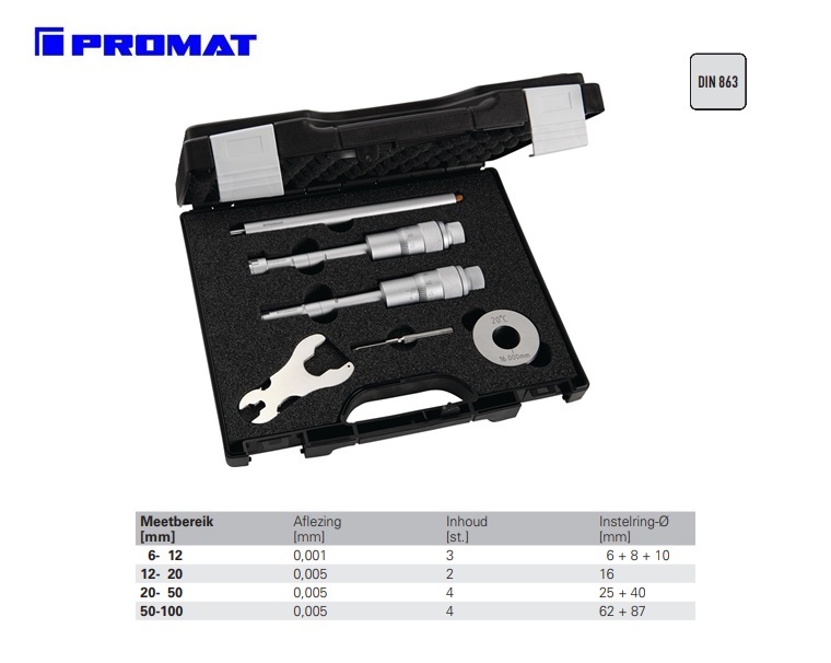 Driepunts Micrometer set DIN 863 6-12 mm