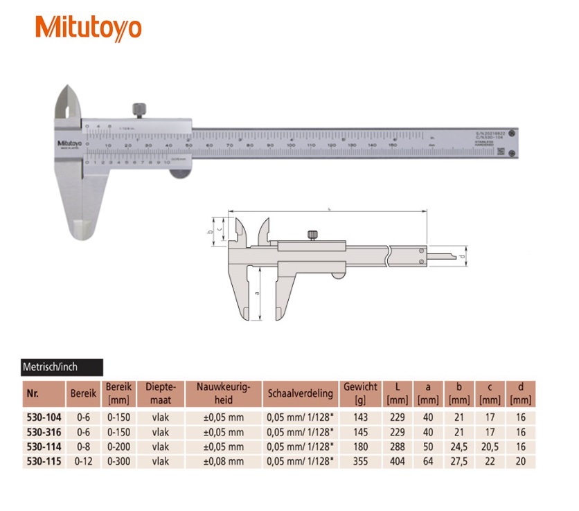 Mitutoyo Schuifmaat met schroefdraad  0-150mm/0-6