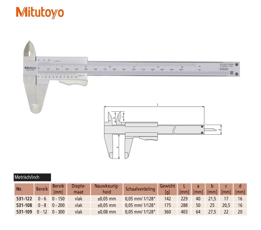 Mitutoyo Schuifmaat met Duimklem 0-150mm/0-6