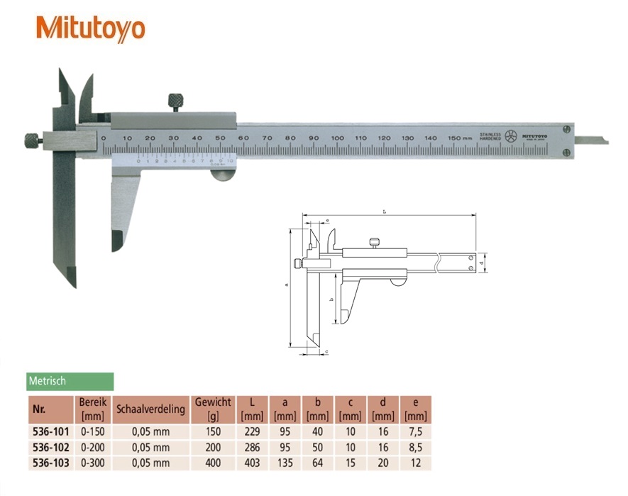 Mitutoyo Schuifmaat met verstelbare meetbek 0-150mm, 0,05mm, Metrisch
