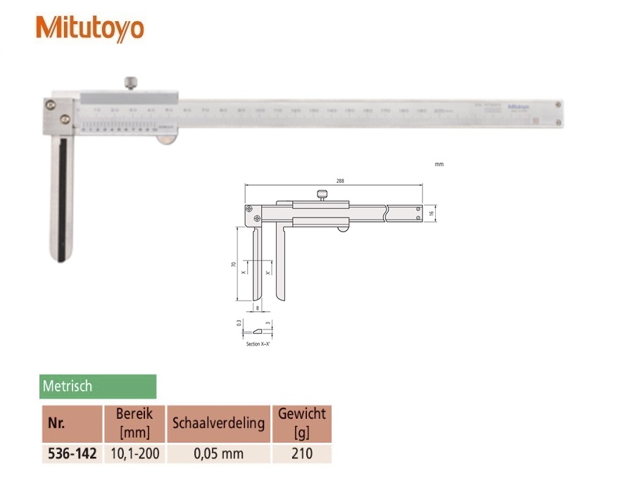 Mitutoyo Schuifmaat met meskantbekken 10-200mm, 0,05mm, Metrisch