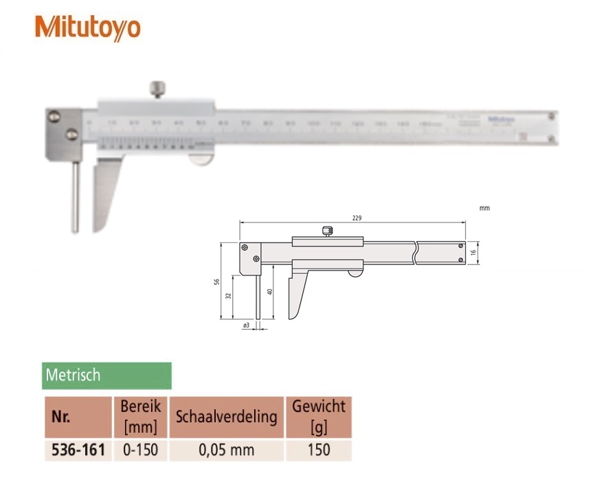 Mitutoyo Schuifmaat voor wanddiktemeting 0-150mm, 0,05mm, Metrisch