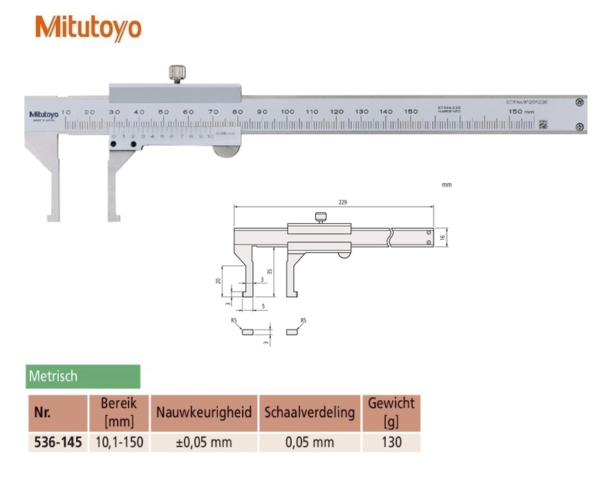 Mitutoyo Binnenschuifmaat 10-150mm, 0,05mm, Metrisch