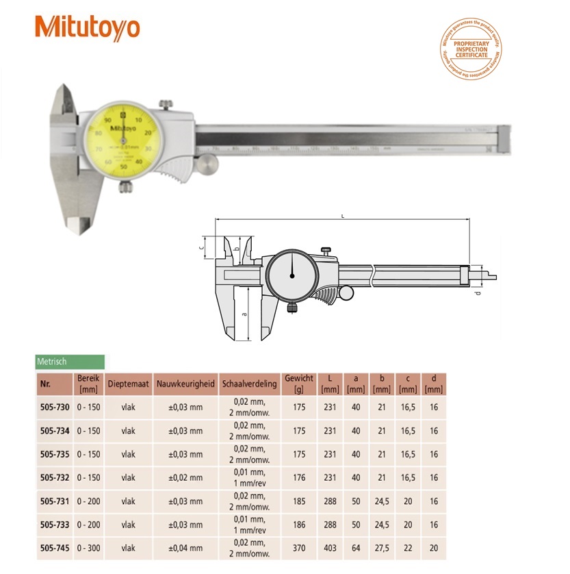 Mitutoyo KlokSchuifmaat 0-200mm, 0,02mm, 2mm/rev, Metrisch | DKMTools - DKM Tools