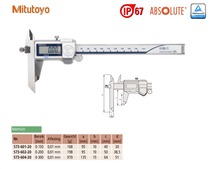 Mitutoyo Digitale Schuifmaat met verstelbare meetbek, rolknop 0-150mm, 0,01mm, Metrisch