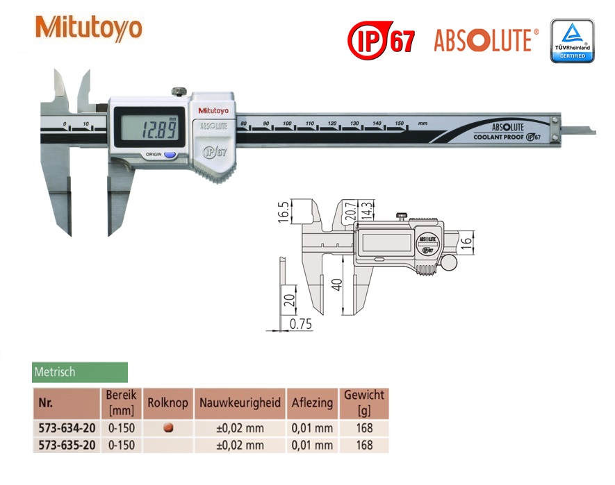 Mitutoyo Digitale Schuifmaat met mesvormige bekken 0-150mm, 0,01mm Metrisch