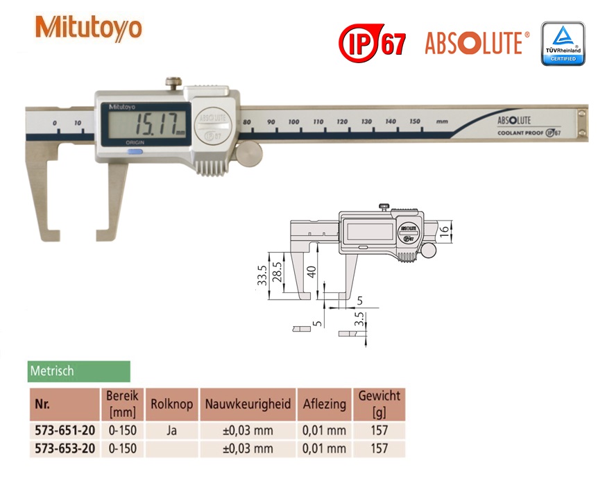 Mitutoyo Absolute Digimatic schuifmaat voor tolerantiemetingen 0-150mm, 0,01mm, Metrisch | DKMTools - DKM Tools
