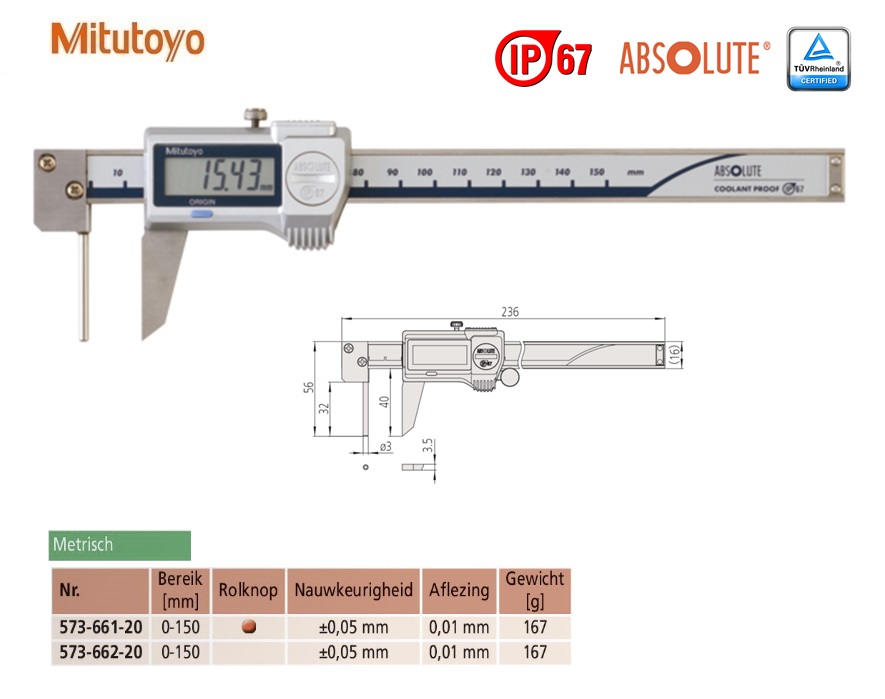 Mitutoyo Digitale Schuifmaat voor wanddiktemeting 0-150mm, 0,01mm, Metrisch