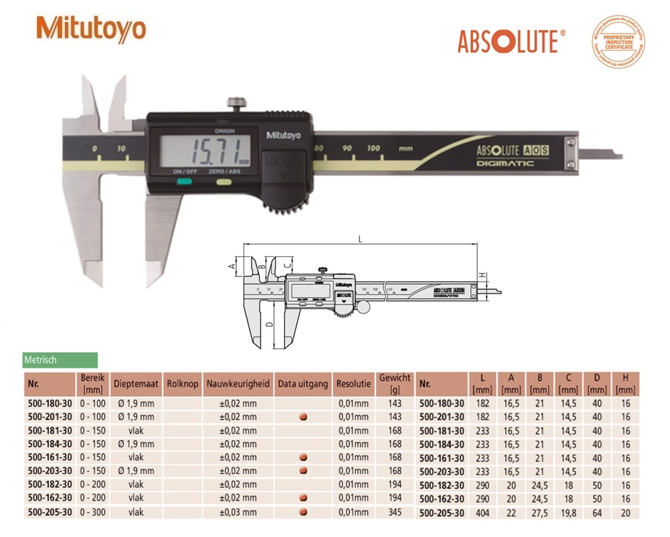 Mitutoyo Absolute AOS Digimatic schuifmaat met Data Output, 0-100mm, Metrisch | DKMTools - DKM Tools