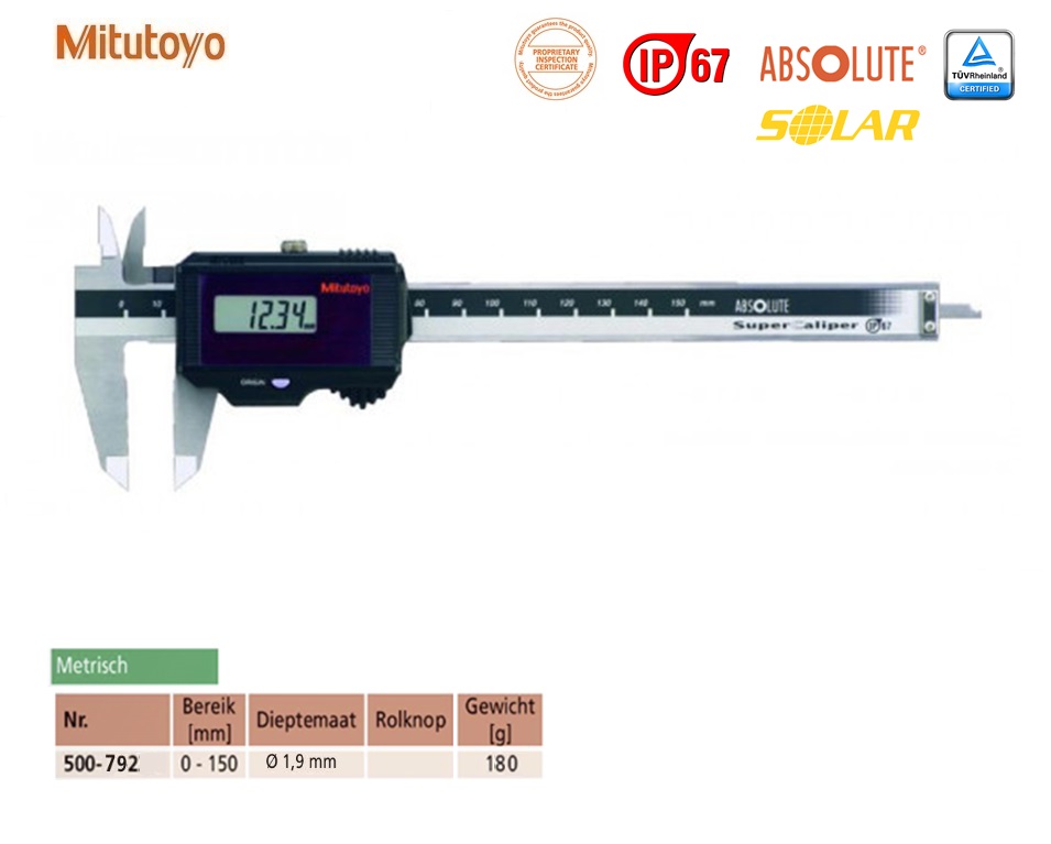 Mitutoyo Absolute Digimatic Solar Schuifmaat IP67, 0-150mm, Metrisch