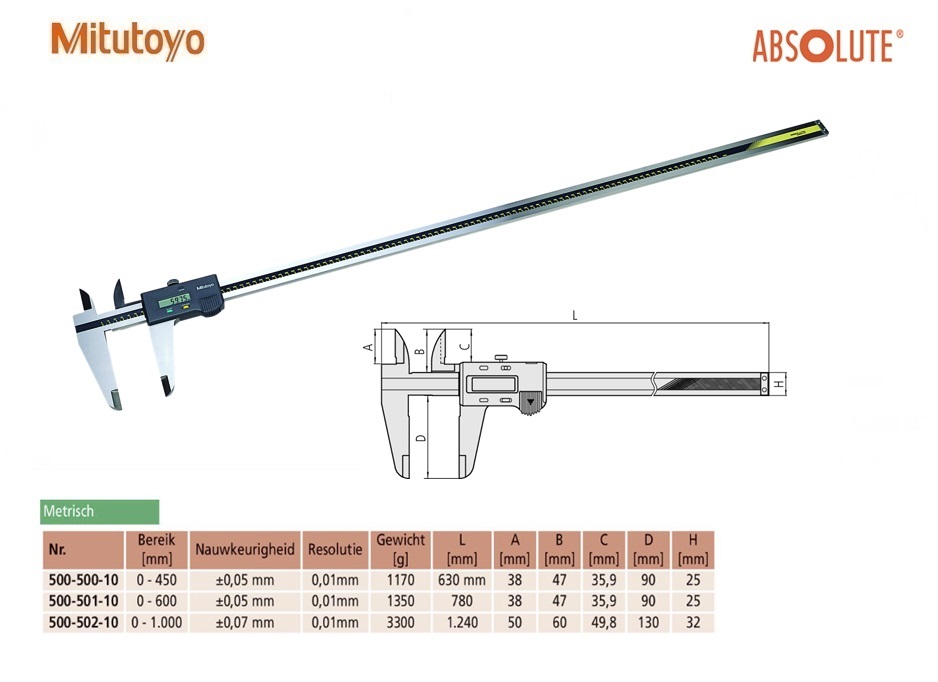 Mitutoyo Absolute Digimatic Schuifmaat voor grote meetbereiken 0-1000mm, Metrisch