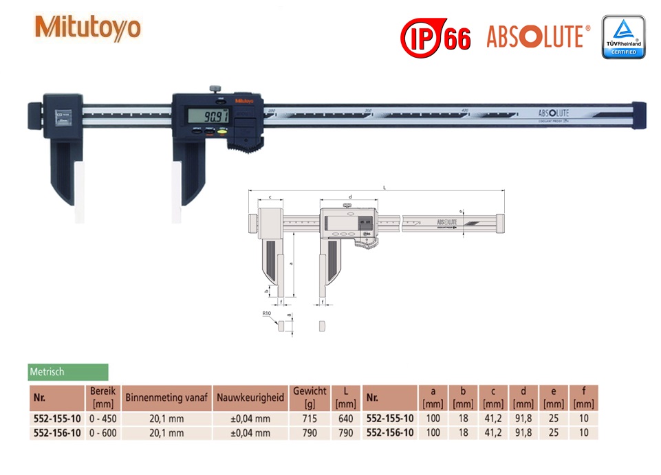 Mitutoyo Absolute Digimatic Carbon Fiber schuifmaat met keramische meetbekken, 0-450mm, Metrisch