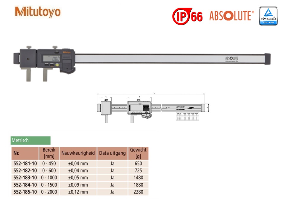 Mitutoyo Absolute Digimatic Carbon Fiber schuifmaat met verwisselbare meetbekken, 0-450mm, Metrisch