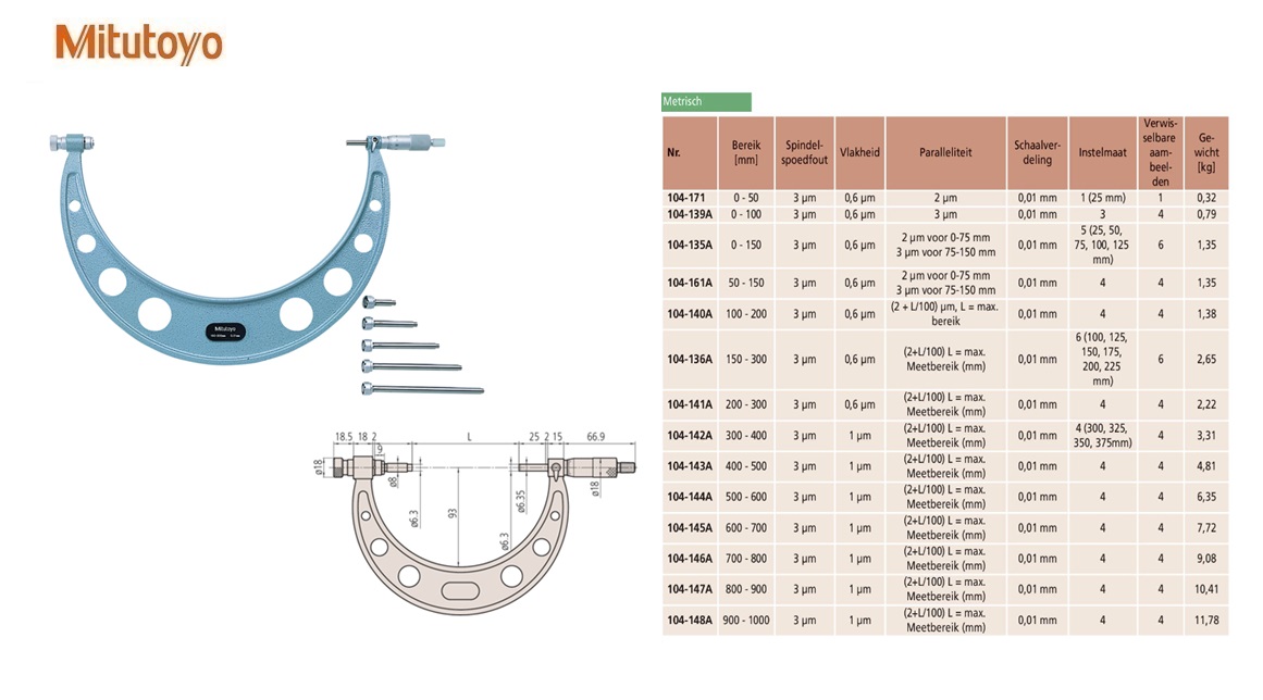 Mitutoyo Buitenschroefmaat 150-300mm, 0,01mm, Metrisch | DKMTools - DKM Tools