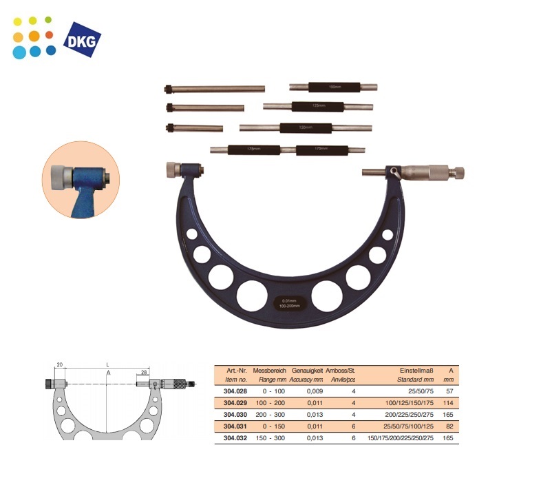 Buitenschroefmaat met verwisselbare meetstiften 150-300mm, 0,01mm | DKMTools - DKM Tools