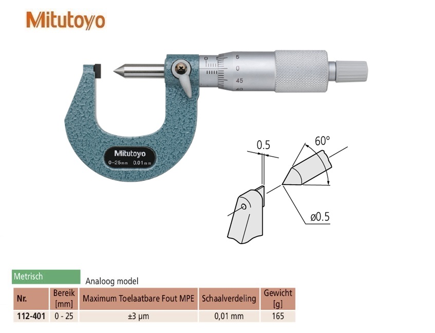 Mitutoyo Buitenschroefmaat voor krimphoogtes 0-25mm, 0,01mm, Metrisch