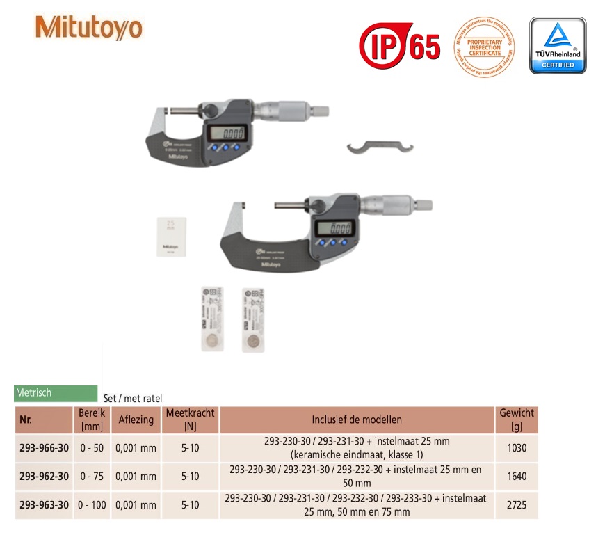 Mitutoyo Digimatic buitenschroefmaat IP65 met ratel 75-100mm, aflezing 0,001mm, Metrisch | DKMTools - DKM Tools