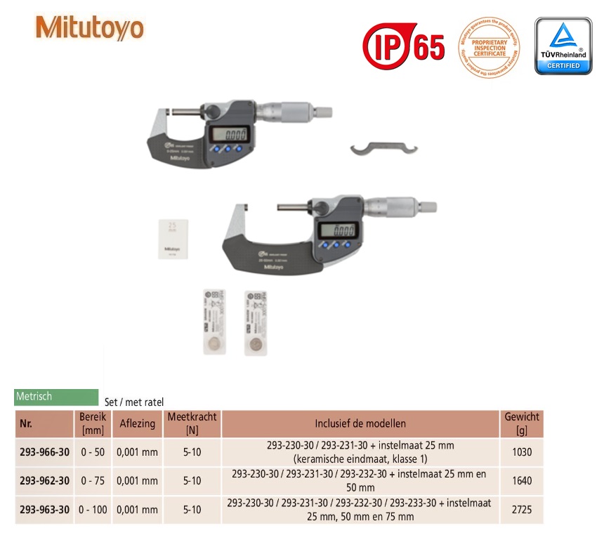 Mitutoyo Digimatic buitenschroefmaat IP65 met duo-ratel, output 75-100mm, aflezing 0,001mm, Metrisch | DKMTools - DKM Tools