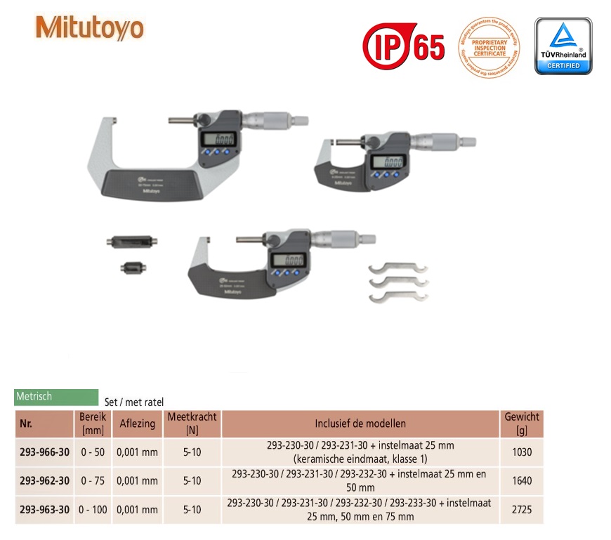 Mitutoyo Digimatic buitenschroefmaat IP65 met duo-ratel, output 75-100mm, aflezing 0,001mm, Metrisch | DKMTools - DKM Tools