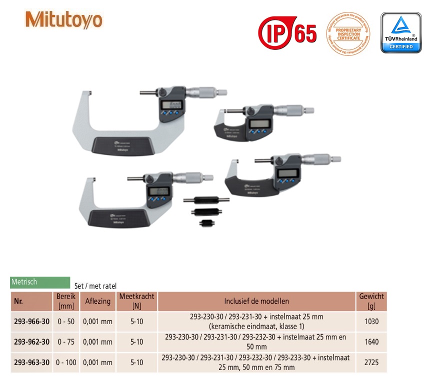 Mitutoyo Digimatic buitenschroefmaat IP65 met duo-ratel, 75-100mm, aflezing 0,001mm, Metrisch | DKMTools - DKM Tools