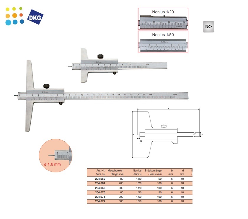 Diepteschuifmaat met ronde meetstift 80x50mm 0,05mm