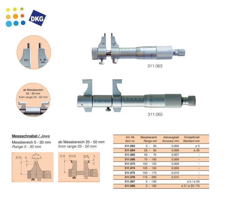 Innen-Messschrauben 100 - 125 mm, Ronde meetpunten | DKMTools - DKM Tools