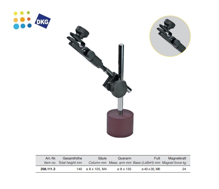 Magnetisch meetstatief met permanente magneet 24 kg, H= 180 mm