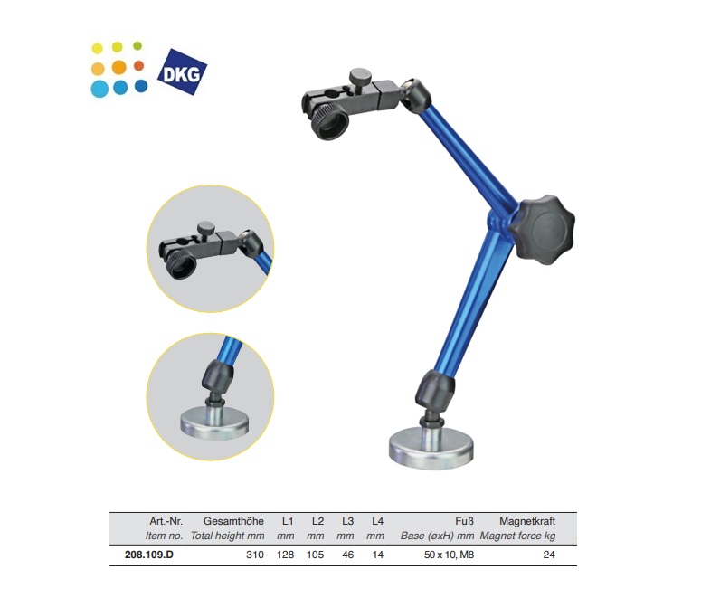 Magnetisch meetstatief met permanente magneet 24 kg, H= 300 mm