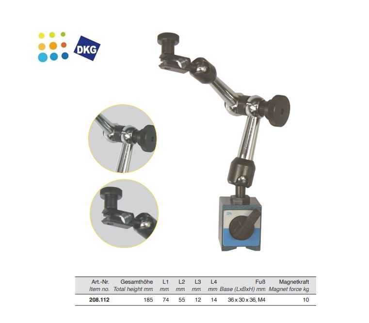 Kleine Magnetisch meetstatief 185mm 36 x 30 x 36, M4 , 10 kg