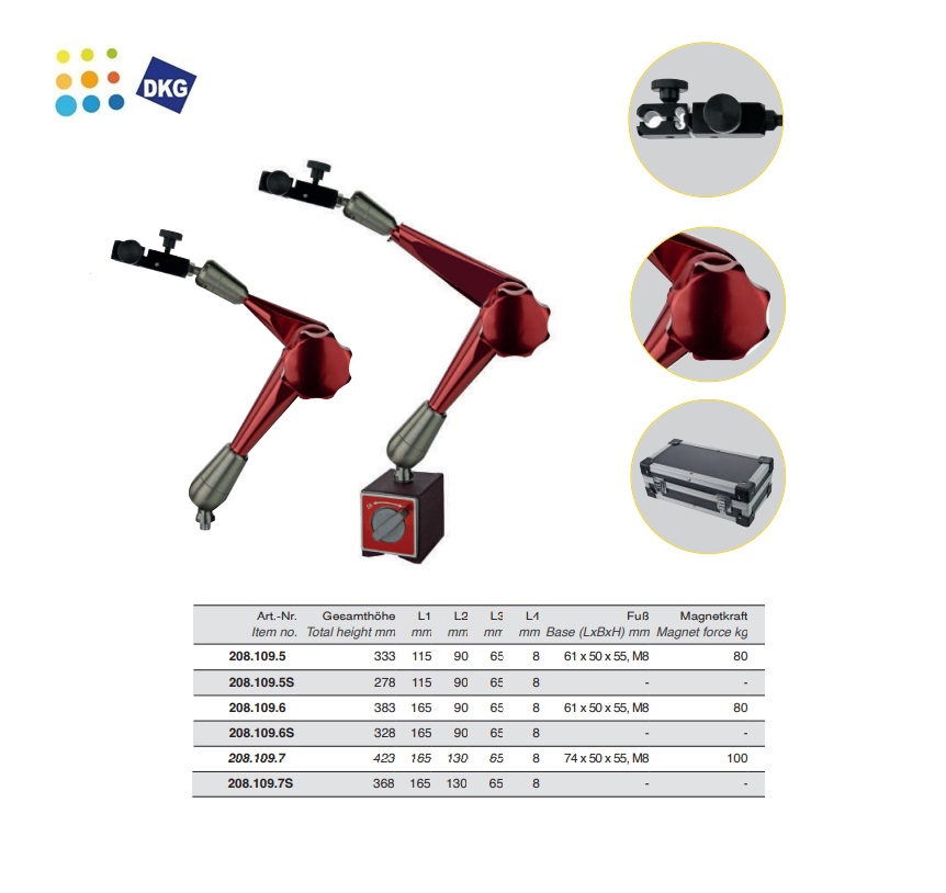 Magnetisch meetstatief met lamellen magneet 207mm 75 x 47 x 54, M8