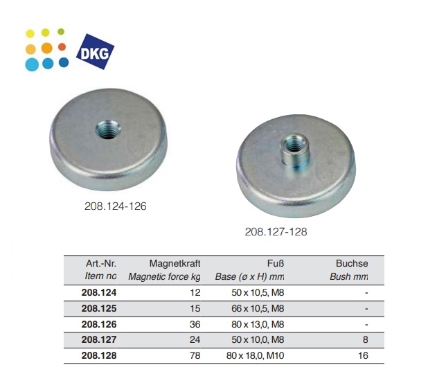 Permanente magnetische voet met schroefdraad M8, 12 kg