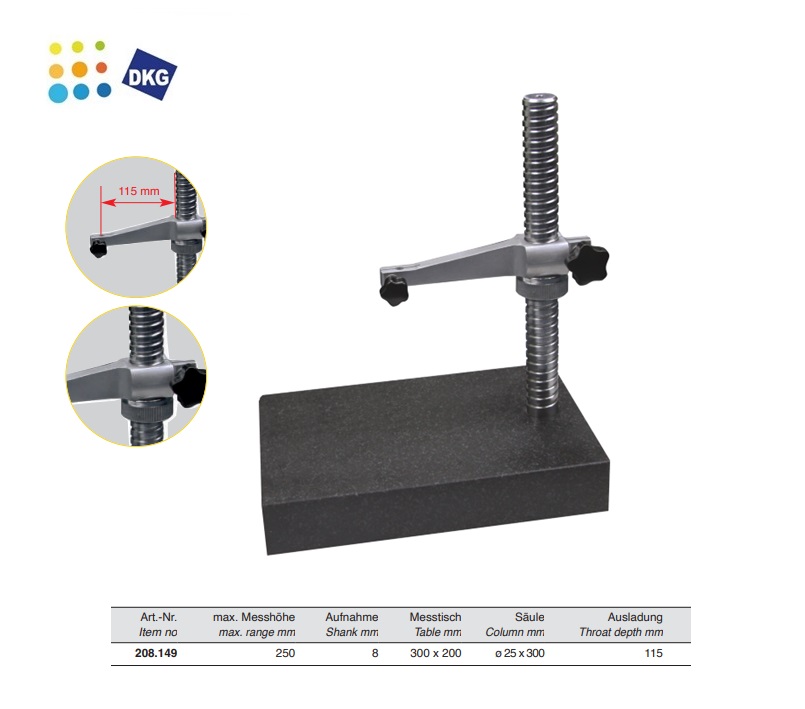 Precisiemeettafel met granieten plaat 0 - 250 mm