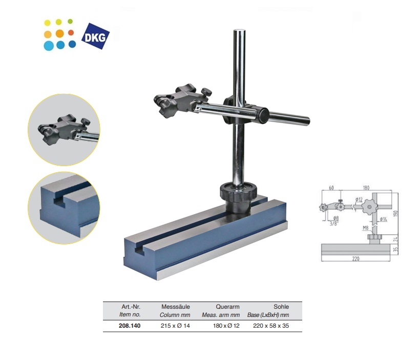 Universal dial indicator stand, 220x58x35 mm