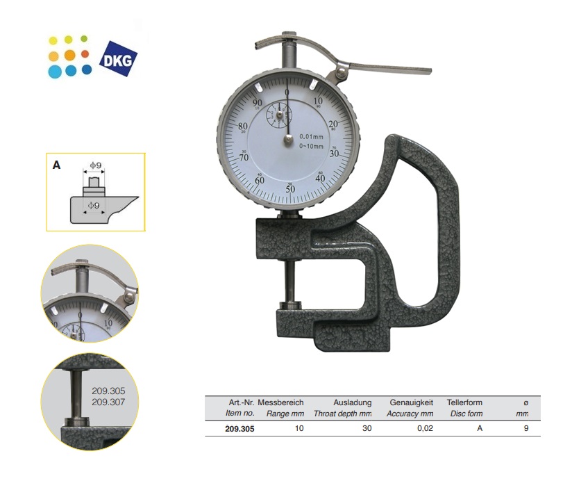 Meetklok diktemeter grote uitlading  0-20mm 260mm | DKMTools - DKM Tools