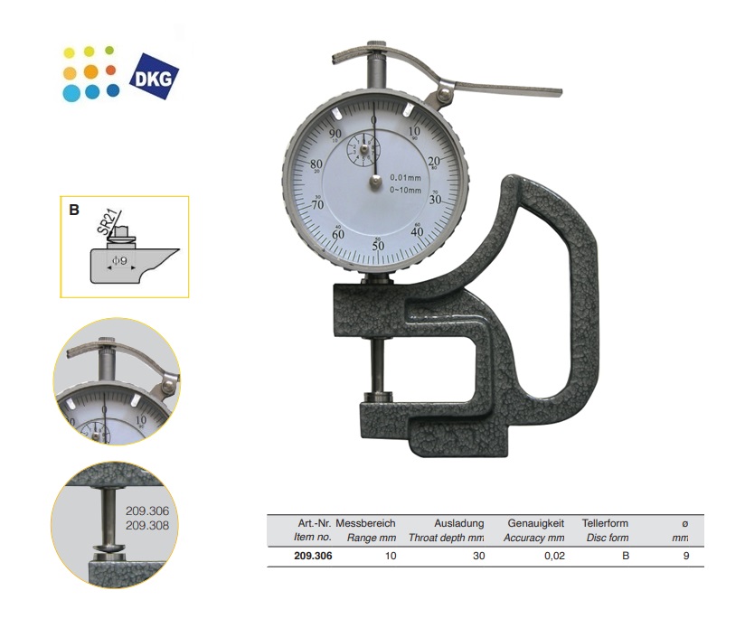 Meetklok diktemeter 0-10 mm x 30 mm type B | DKMTools - DKM Tools