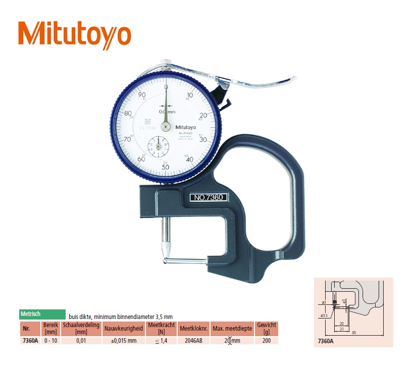 Buis Meetklok diktemeter 0-10 mm x 20 mm