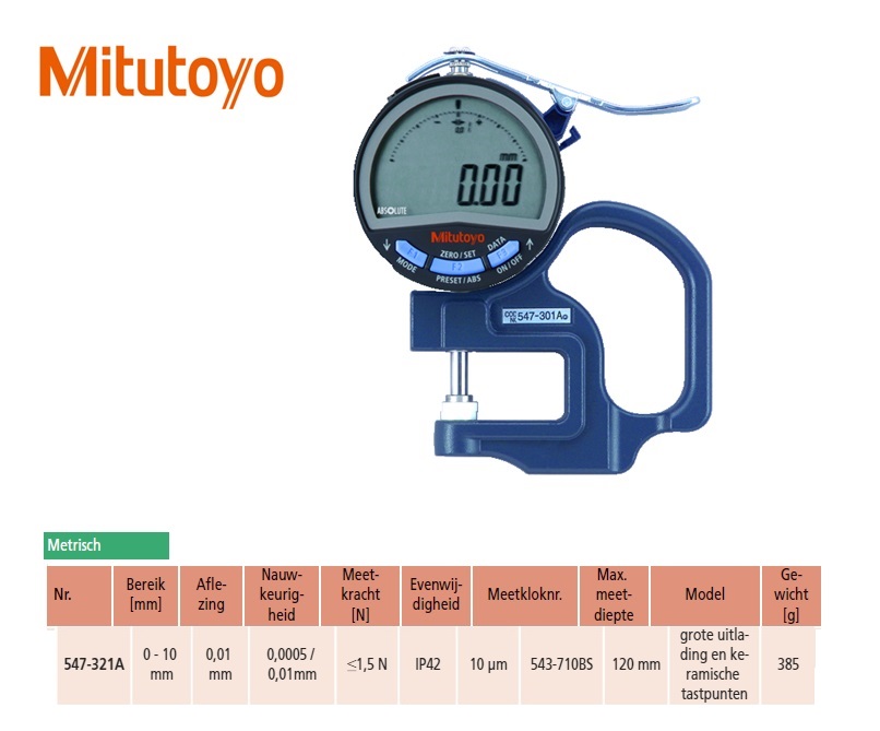 ABSOLUTE Digimatic diktemeter 0 - 10 mm