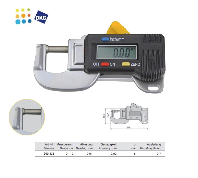 Digitale diktemeter 0 - 12 - 19,7 mm