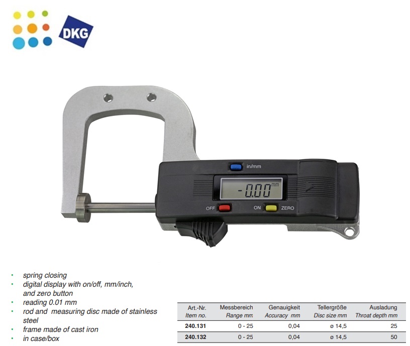 Digitale diktemeter 0 - 25 - 50 mm