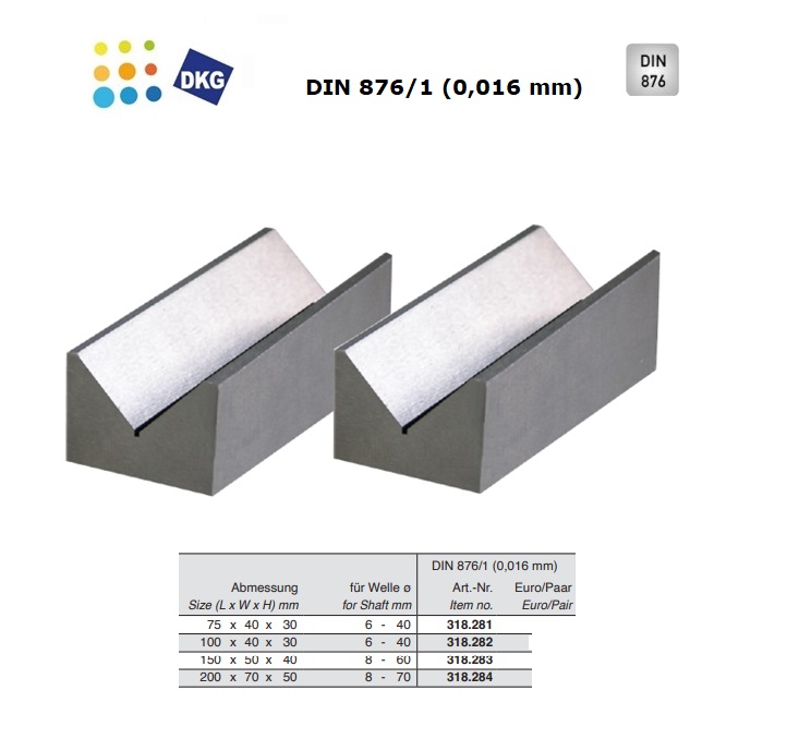 V-Blokken DIN 876-1, 75x40x30 mm, 90°