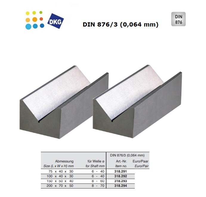 V-Blokken DIN 876-3, 75x40x30 mm, 90°